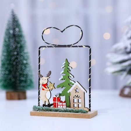 

Christmas Wood Material Iron Frame LED Warm Light Portable Night Light Gift Decoration