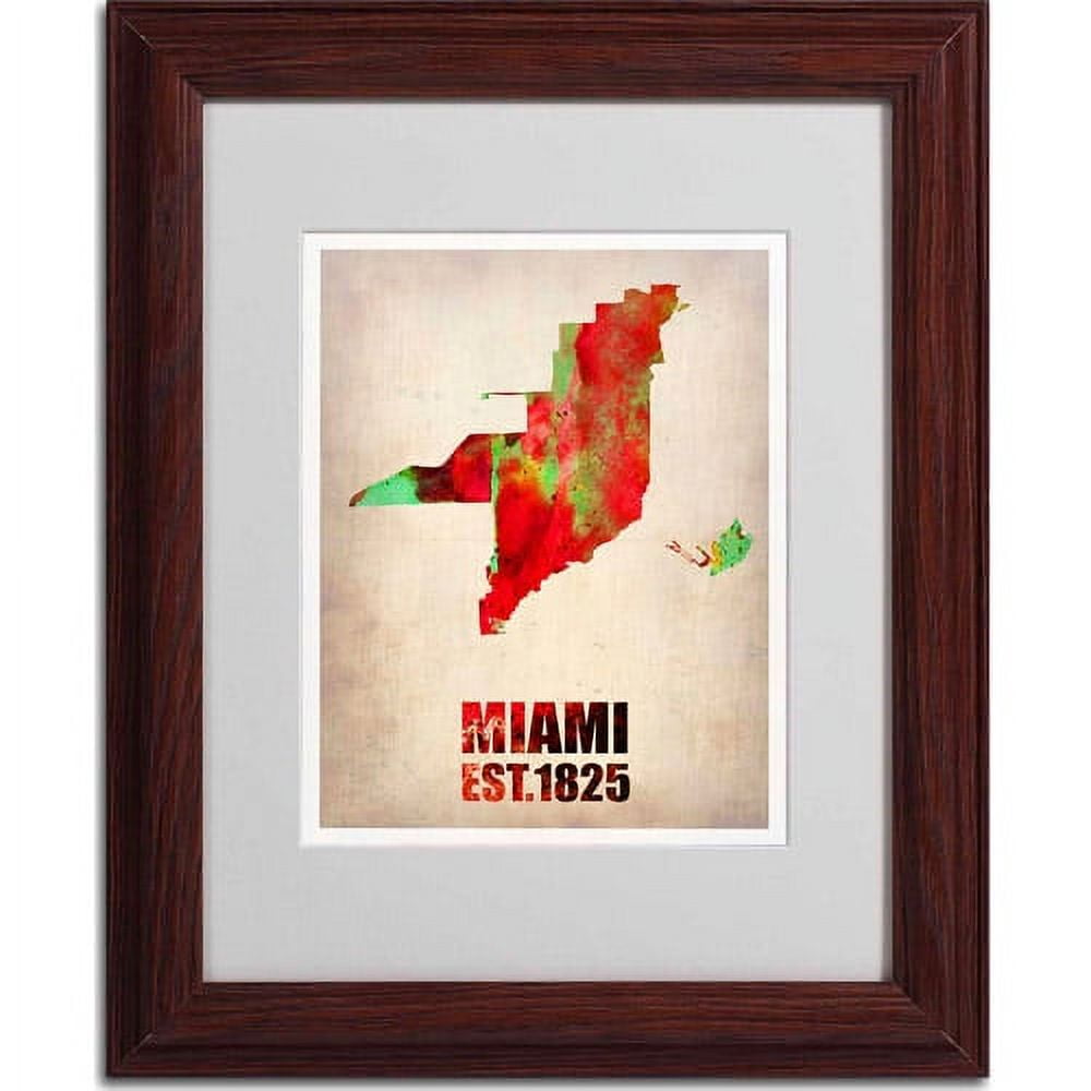 Trademark Fine Art "Miami Watercolor Map" Matted Framed Art by Naxart, Wood Frame