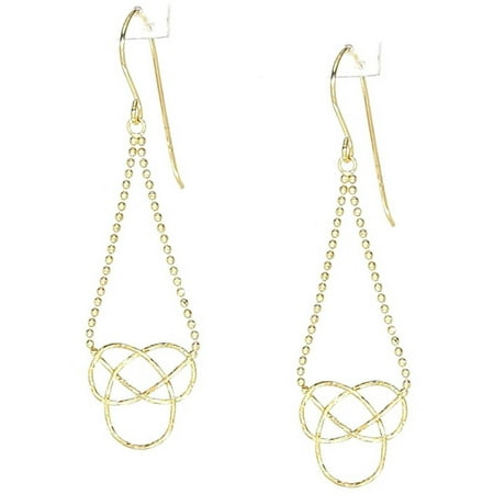 14kt Yellow Gold Diamond-Cut Intertwined Trinity Knot Celtic Dangle and Drop Earrings, French Wire