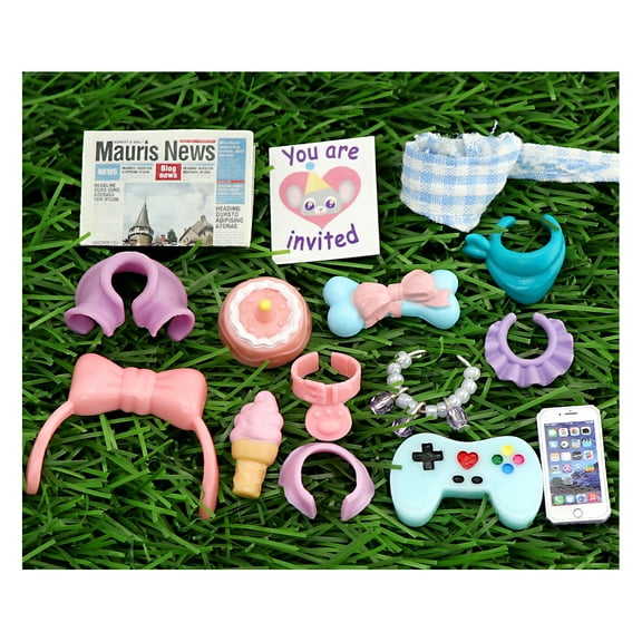 15pcs cute Accessories compatible with LPS Pets , including Scarf Ice cream Collar Necklace Cake Phone Food Jacket and Bow for lps Cat and dog