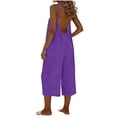 thumbnail image 3 of Jinhomg Capri Jumpsuits for Women Backless Spaghetti Strap Summer Jumpsuits Wide Leg Cropped Pants Rompers with Pockets Purple XXXL, 3 of 7