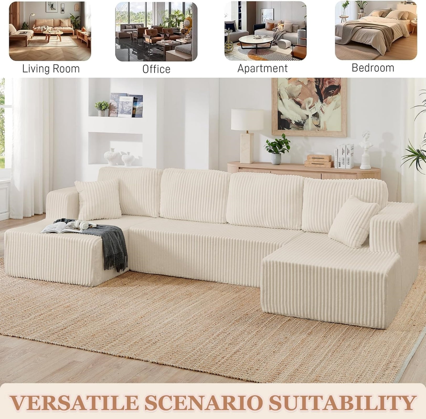 U Shape Modular Sectional Sofa with Chaise, Modern Minimalist Corduroy Couch with Sleeper Design, Comfy Space-Efficient Modular Sofa Set for Living Room, Apartment