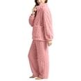 thumbnail image 5 of NominalSnug Flannel Pajamas for Women Sets Full Zip up Fuzzy Fleece Cardigans Wide Legh Pants Winter Thicken Warm Lounge Sleepwear 2 Piece, 5 of 7