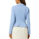 thumbnail image 3 of Blazer corto de trabajo INSPIRE CHIC para mujer con cuello de solapa, manga larga, volantes, chaqueta casual de oficina L azul claro, 3 of 6