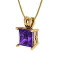 thumbnail image 2 of Clara Pucci 14K Yellow Solid Hypoallergenic Gold 2Ct Natural Amethyst Princess Cut Solitaire Designer Necklace Pendant For February, 2 of 6