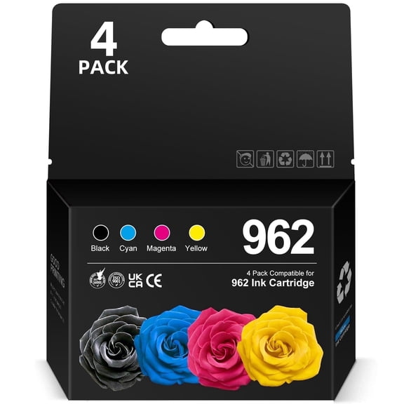 962 Ink for HP 962 Ink Cartridges Cartridges Combo (4-pack) Compatible for HP 962 Printer Ink Work with Officejet 9015 Ink Series