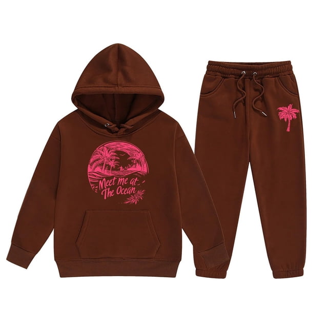 GDREDA Tenues de Printemps pour Filles Enfant Tout-Petit Garçons Filles Manches Longues Chaud Chandail à Capuchon chandail Hauts Pantalons Tenues Enfants Survêtement Tenues Filles&Ensemble Café, 2-3 Ans