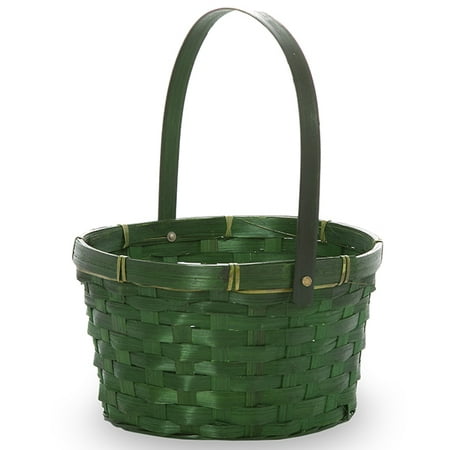 Wide Oval Composite Bamboo - Green Swing Handle Oval Bamboo Basket 8in