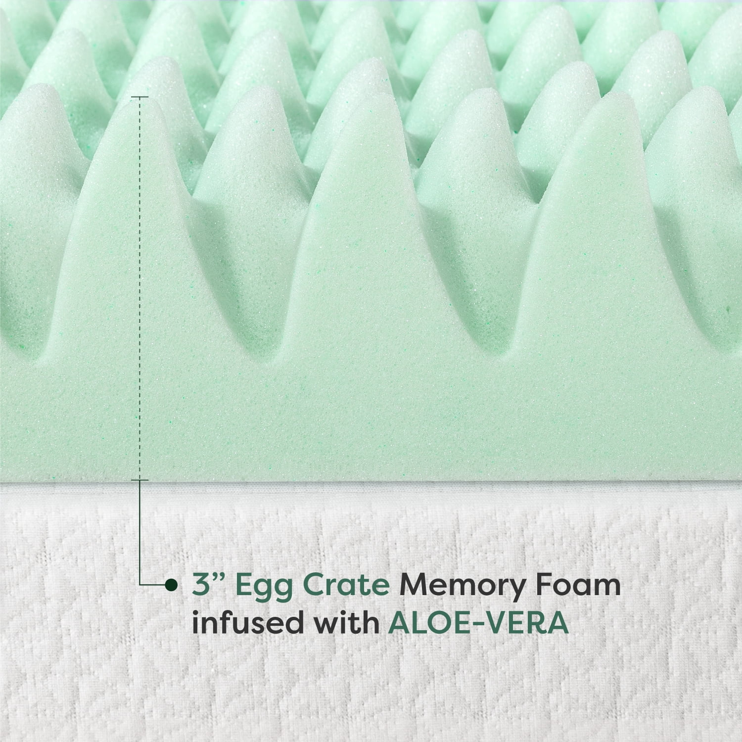 Mellow 3" Egg Crate Memory Foam Mattress Topper with Aloe Vera Infusion, Short Queen