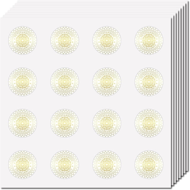 128 pegatinas de vinilo autoadhesivas impermeables redondas doradas con palabras de excelencia excepcional.