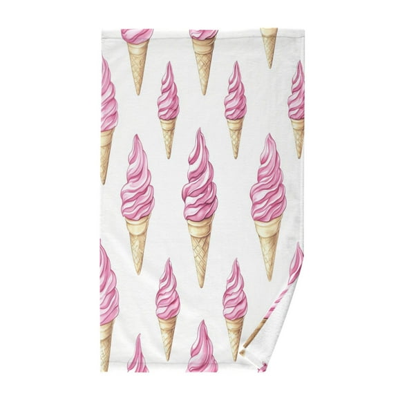 Yayeee 100% Cotton Hand Towels for Bathroom 16" x 28" Soft Absorbent Kitchen Towel, Pink Cartoon Ice Cream