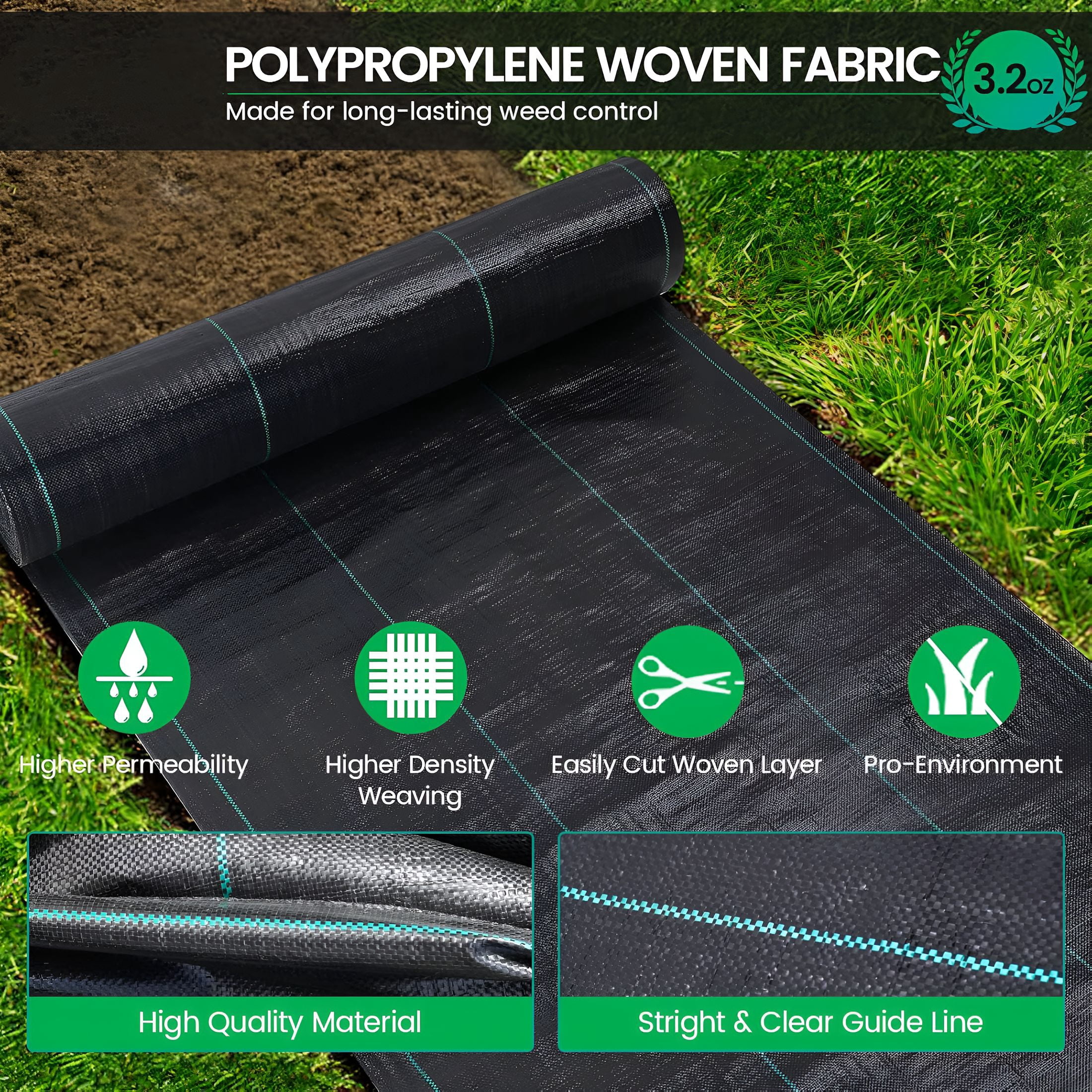 RLESO 4ftx100ft Weed Barrier Landscape Fabric Heavy Duty, 3.2oz Weed Barrier Fabric, Easy Setup Woven Garden Weed Fabric Landscaping Fabric