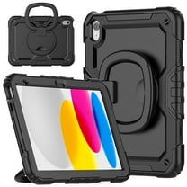 Dteck Case for Apple iPad (10th generation) 10.9-inch 2022 with Built-in Screen Protector, 360 Rotating Handle Grip Stand for Kids Shockproof Rugged Cover for iPad 10th Gen 10.9",Black