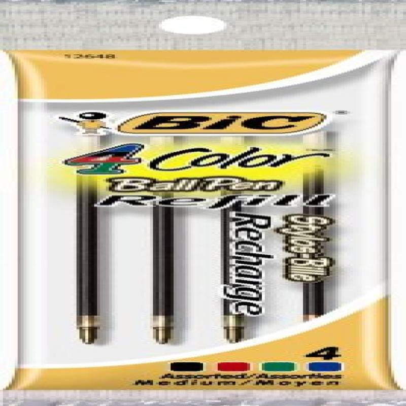 BIC 4Color Ball Pen Refills, Medium Point (1.0 mm), 48 Refills