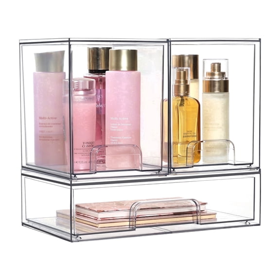 Sindcom Stackable Storage Drawers Set of 3,Clear Plastic Organizer Bins for Makeup, Cosmetics, Beauty Supplies,Bathroom Organizer Countertop,Bathroom Under Sink Organizer,12.1 × 7.5 × 10.9 in
