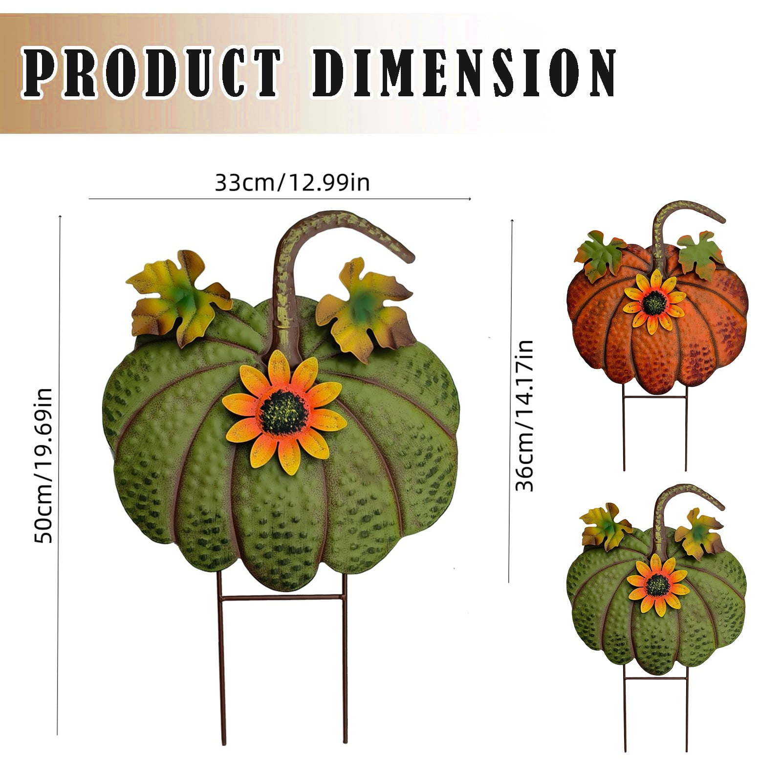 ZLBDYG Rustic Metal Pumpkin Hanging Decoration & Stake Garden Outdoor Decor - Fall Thanksgiving Yard Sign with Green Stem for Lawn Pathway Porch Autumn Festival Seasonal Decoration