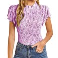 thumbnail image 3 of Womens Tops Ruffle Short Sleeve Casual Tshirt Top Mock Neck Trendy Tunic Tees Ladies Sexy Lace Slim Comfy Blouse, 3 of 5