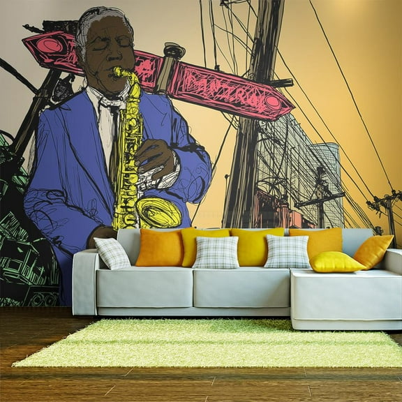 Tiptophomedecor Music Wallpaper Wall Mural - Saxophonist In New York