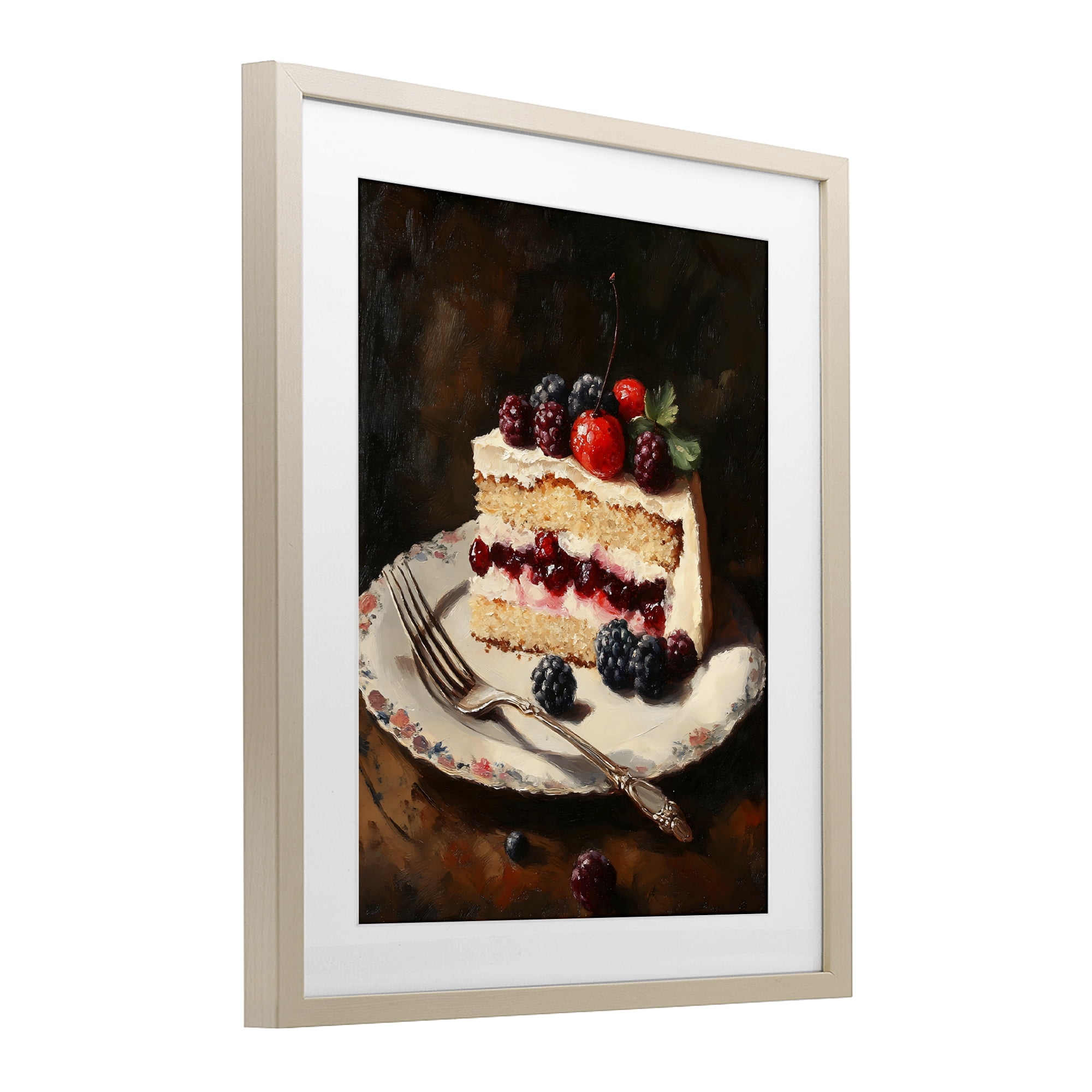 Stupell Industries Berry Topped Cake Slice Birch Framed Print Under Glass, design by Franklyn Gregory