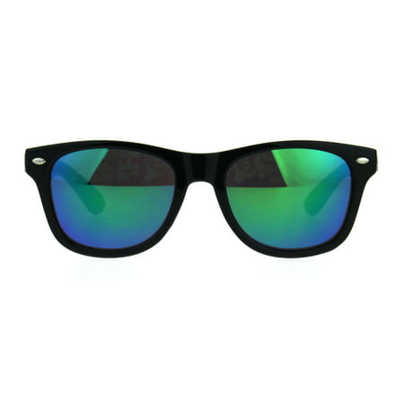 Kids Color Mirror Boys Black Plastic Horn Rim Hipster Sunglasses Teal