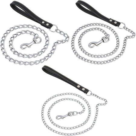 3Pcs 4Ft Chain Dog Leash Metal Dog Leash Dog Chain with Padded Handle Pet Leash Chain