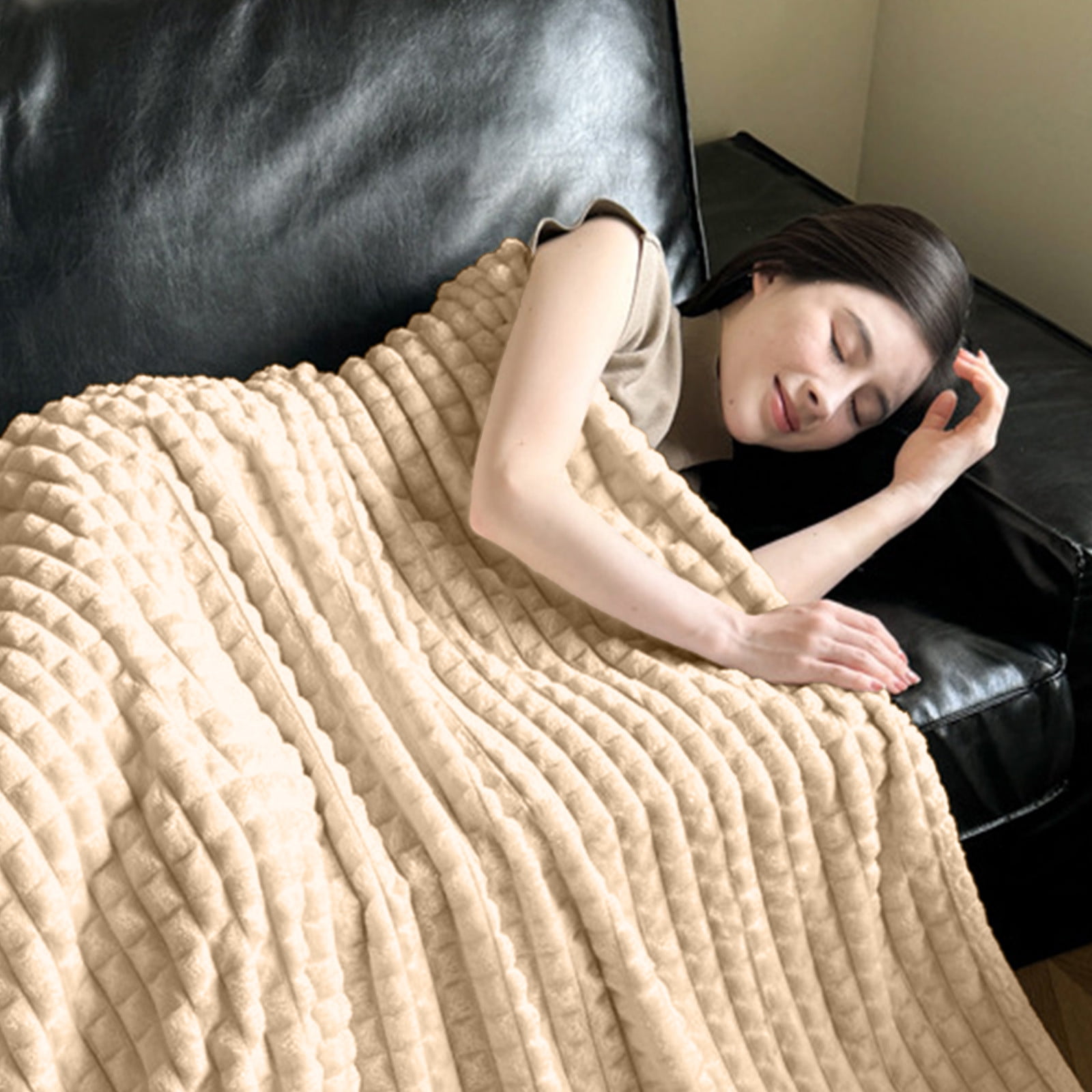 SLYNSHome Clearance Fleece Throw Blankets for Couch 39x59 inch,Soft Cozy  Solid Color Fuzzy Blanket for Bed Sofa Home Office Decoration Beige