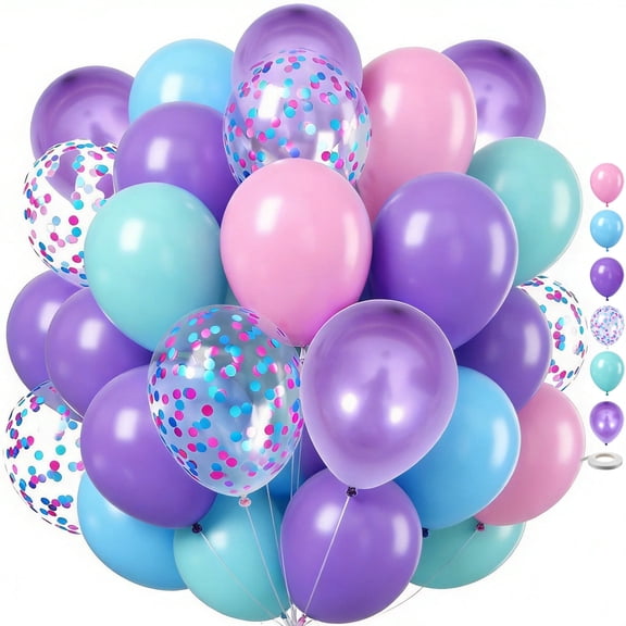 50 Pcs 12inch Light Pink Teal Purple Latex Balloons, Pastel Purple Teal Pink Confetti Balloons for Birthday Baby Shower Wedding Decorations