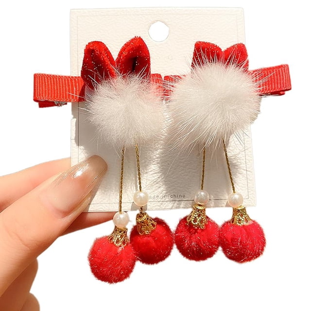 Accessoires Cheveux Rouges Nouvel An 2026 Nouveau Style Pince à Nœud Mignonne Épingle à Cheveux en Peluche Ornement Cheveux Paire