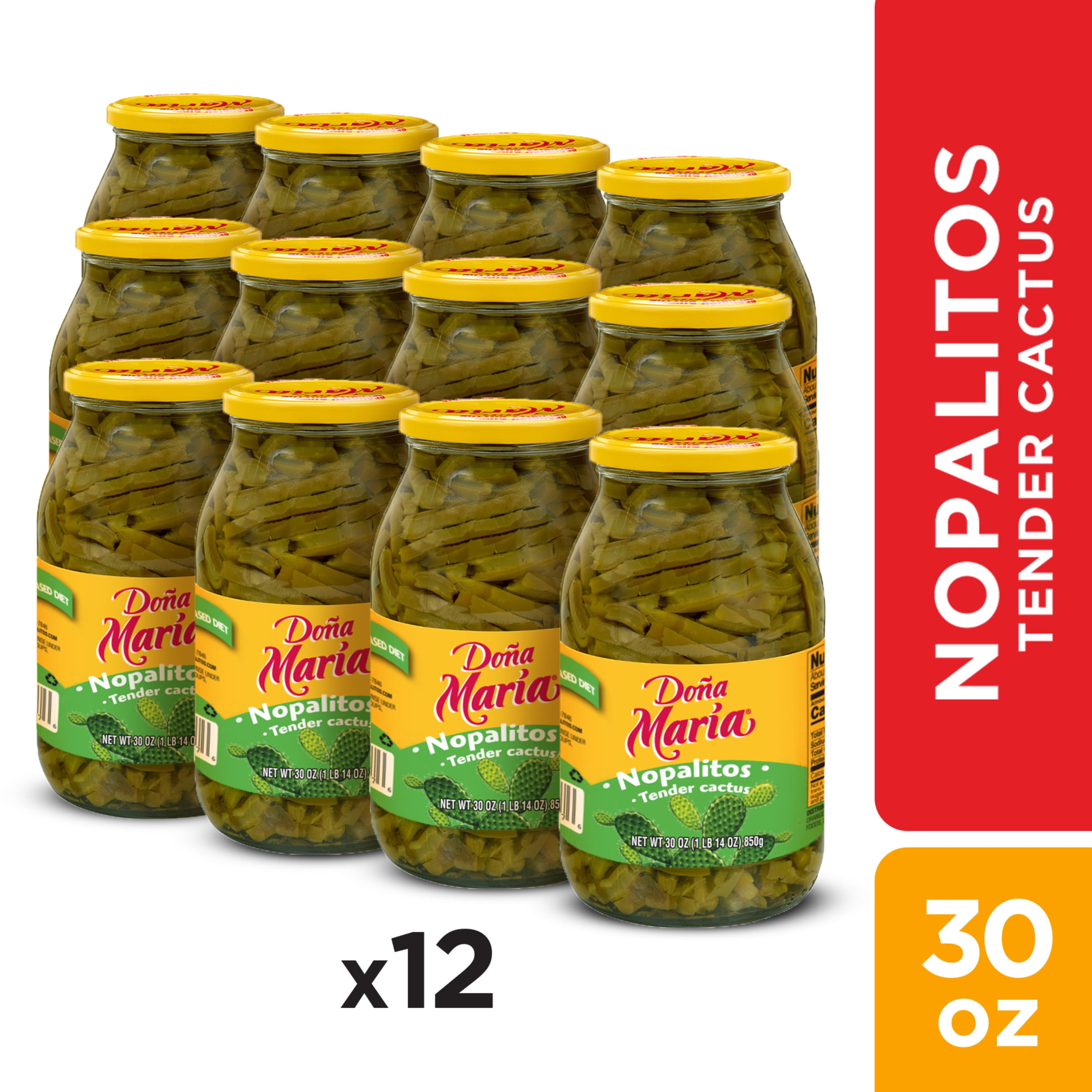 DONA MARIA Nopalitos, Tender Cactus, Shelf-Stable, Sliced, 30 oz Glass Jar