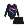 thumbnail image 6 of iixpin Girls Sparkle Ballet Dance Unitard Biketard with Gymnastic Shorts Long Sleeve Leotards Set Athletic Tracksuit Star Black 4, 6 of 7