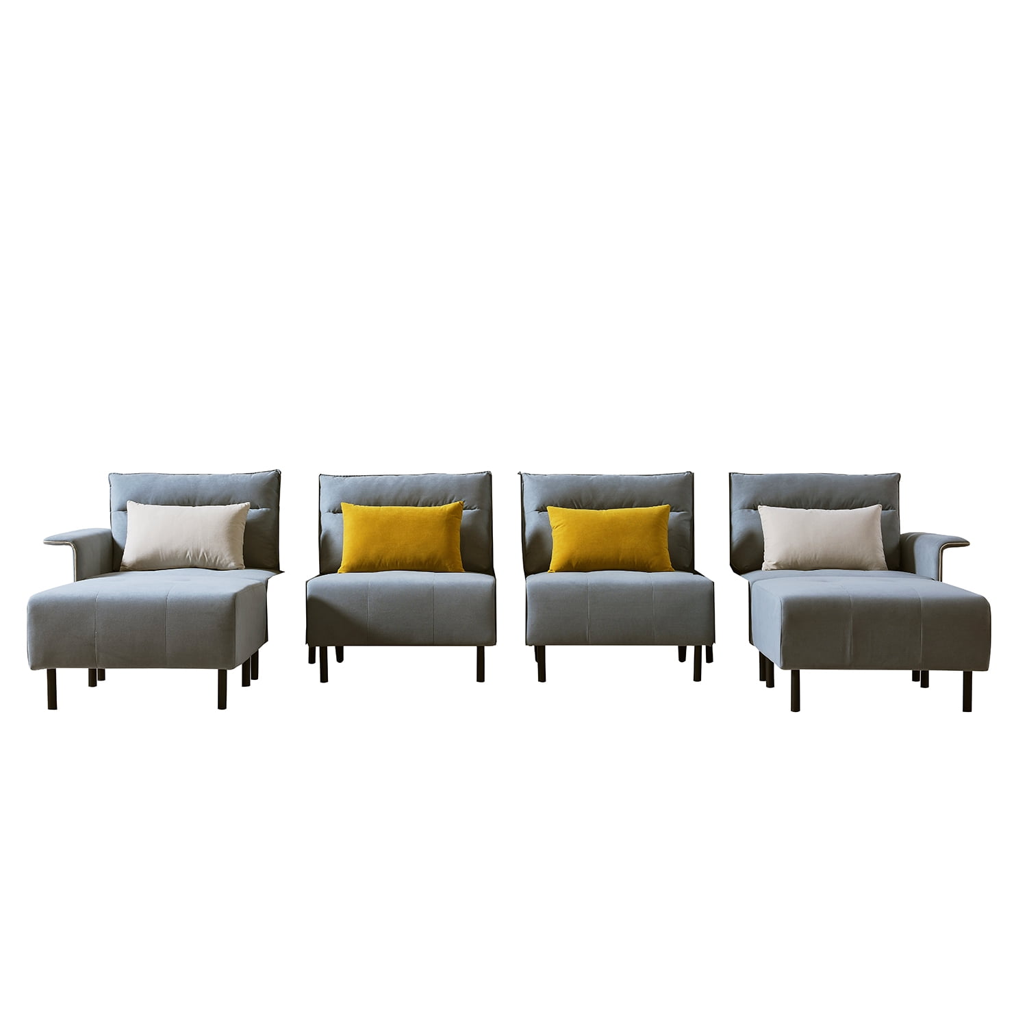 Kadyn U-Shaped Sectional Sofa with 2 Removeable Ottoman and 4 Pillows, Suede Free Combination Sectional Couch, Modern Suede Sofa Set for Living Room, Light Grey