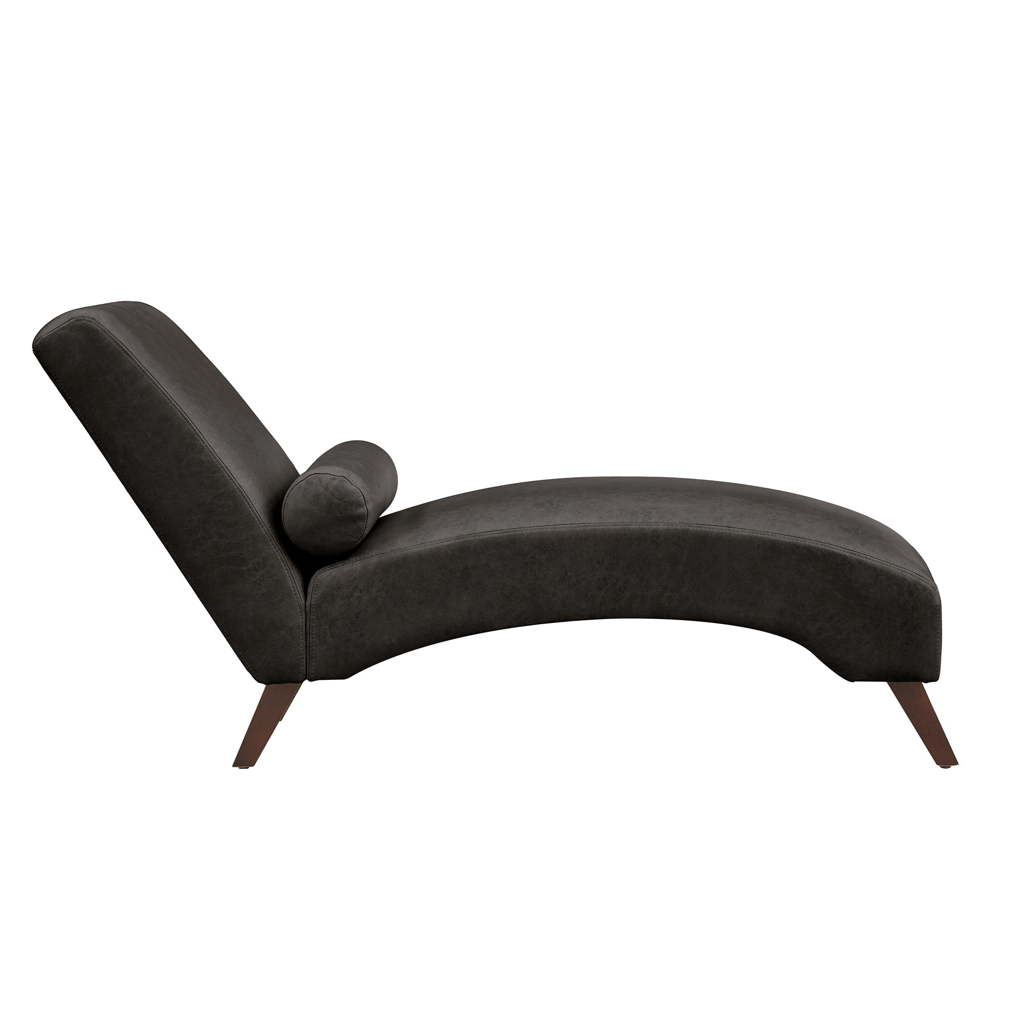 Leumius Chaise Lounge Chair with Bolster Pillow, Upholstered in Premium Tech Fabric, Mid-Century Modern Curved Lounger for Living Room, Bedroom and Reading Nook Dark Gray