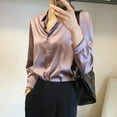 thumbnail image 7 of Yigetop Silk Button Up Shirts For Women Womens Summer Sun Casual Loose Button Down Shirts Long Sleeve Solid Color Shirts Tops Satin Blouses For Women Dressy Purple S, 7 of 7
