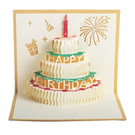 1 Pieces Greeting Card Birthday Card 3D Pop Up Gold Birthday Card with ...
