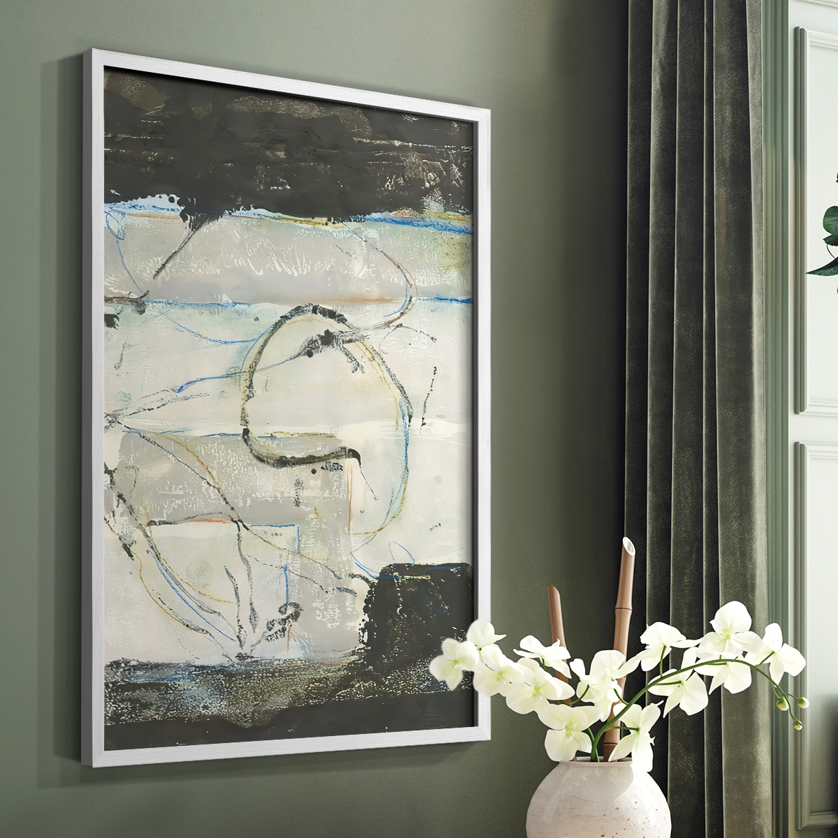 Continuing Energy I Framed Print in White Solid Wood Framed Print No Nail Hanging