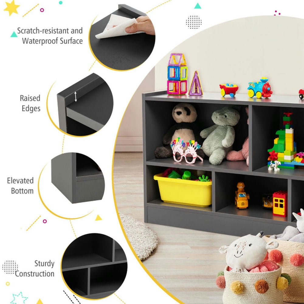 Resenkos Kids 2-Shelf Bookcase 5-Cube Wood Toy Storage Cabinet Organizer-Gray, Kids Toy Storage for Kids, Boys, Girls, Nursery