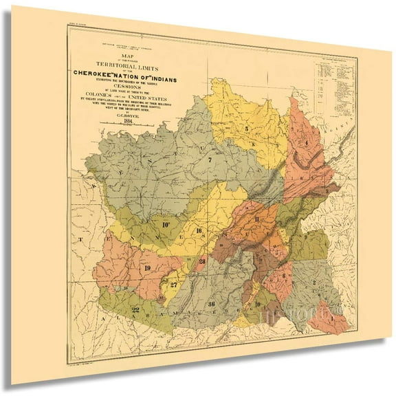 HISTORIX 1884 Cherokee Nation of Indians Map Vintage Poster Wall Art Print, 18 x 24 Inch