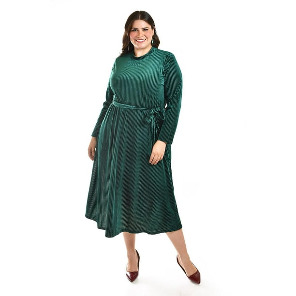 Vestido midi de terciopelo Roman Fashion Verde oscuro 36 Tallas Extras