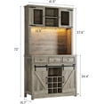 thumbnail image 3 of IdealHouse 72" Farmhouse Coffee Bar Cabinet with LED Lights & Power Outlet, Kitchen Hutch with Wine Glass Rack, Sliding Barn Doors, Drawers & Storage for Home Bar, Light Grey, 3 of 7