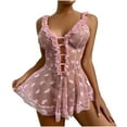 thumbnail image 1 of DPTALR Women's Soild Heart Print Lace Splicing Mesh Nightdress, 1 of 8