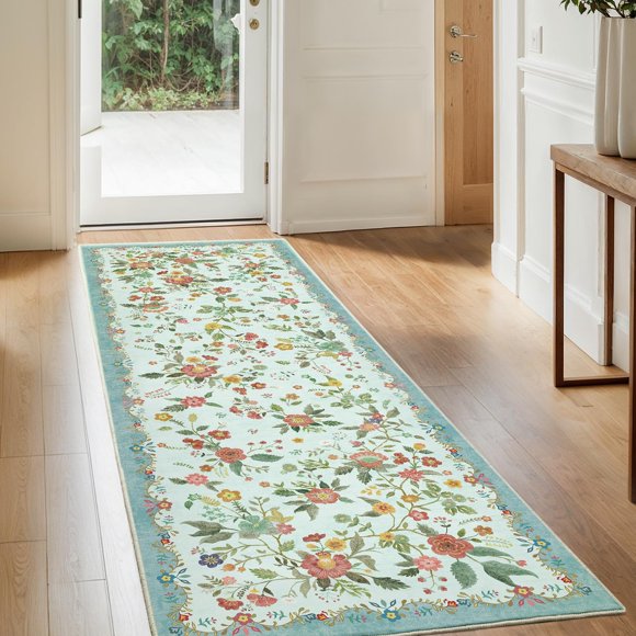 Alfombra Pasillera AMADA 2x6 Lavable Antideslizante para Cocina con Motivo Floral Bohemio