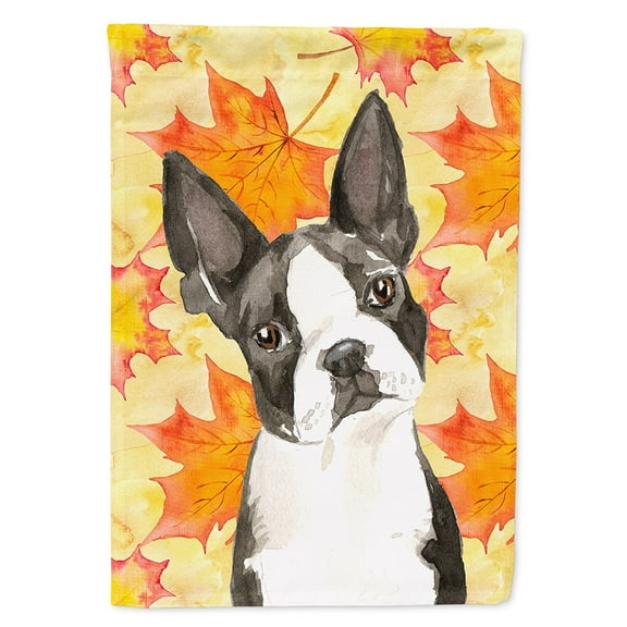 Carolines Treasures CK1849CHF Fall Leaves Boston Terrier Flag Canvas House Size  Large multicolor