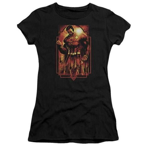Superman Metropolis Deco Junior Women's T-Shirt Sheer Black