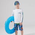 thumbnail image 4 of Arlun Boys Long Sleeve Swim Tops and Trunks Funny Print Rash Guard Comfortable Separates Swimwear Sets for Toddler Kids Swimming 3 Piece Quick-Dry Swimsuits with Cap Blue 9-10 Years, 4 of 7