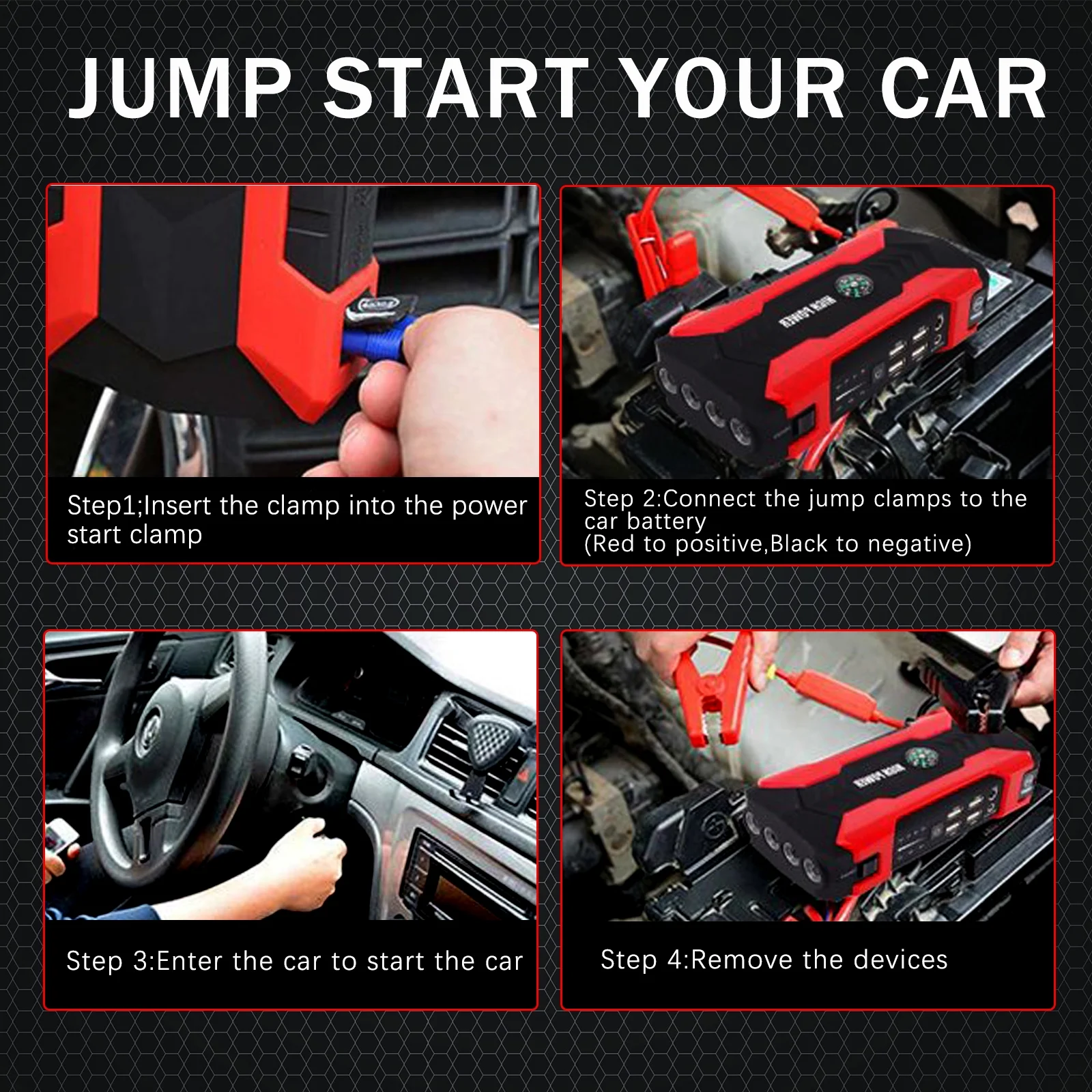 99800mAh Portable Car Jump Starter – 600A Peak Battery Booster With Air Compressor