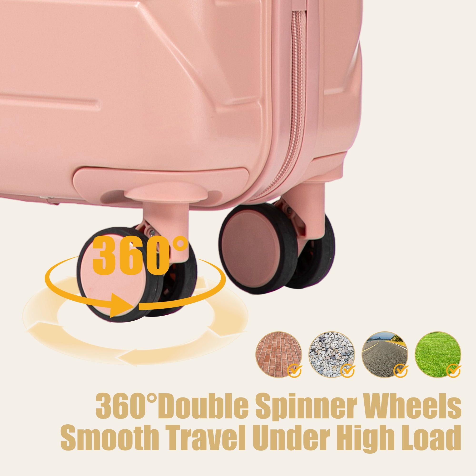Alvantor 20inch Luggage, ABS Scratch Resistant Checked Suitcase with 4 Spinner Wheels and Lock, Pink