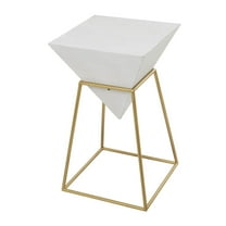 DecMode 14" x 24" White Wood Inverted Pyramid Geometric Accent Table with Gold Metal Stand, 1-Piece