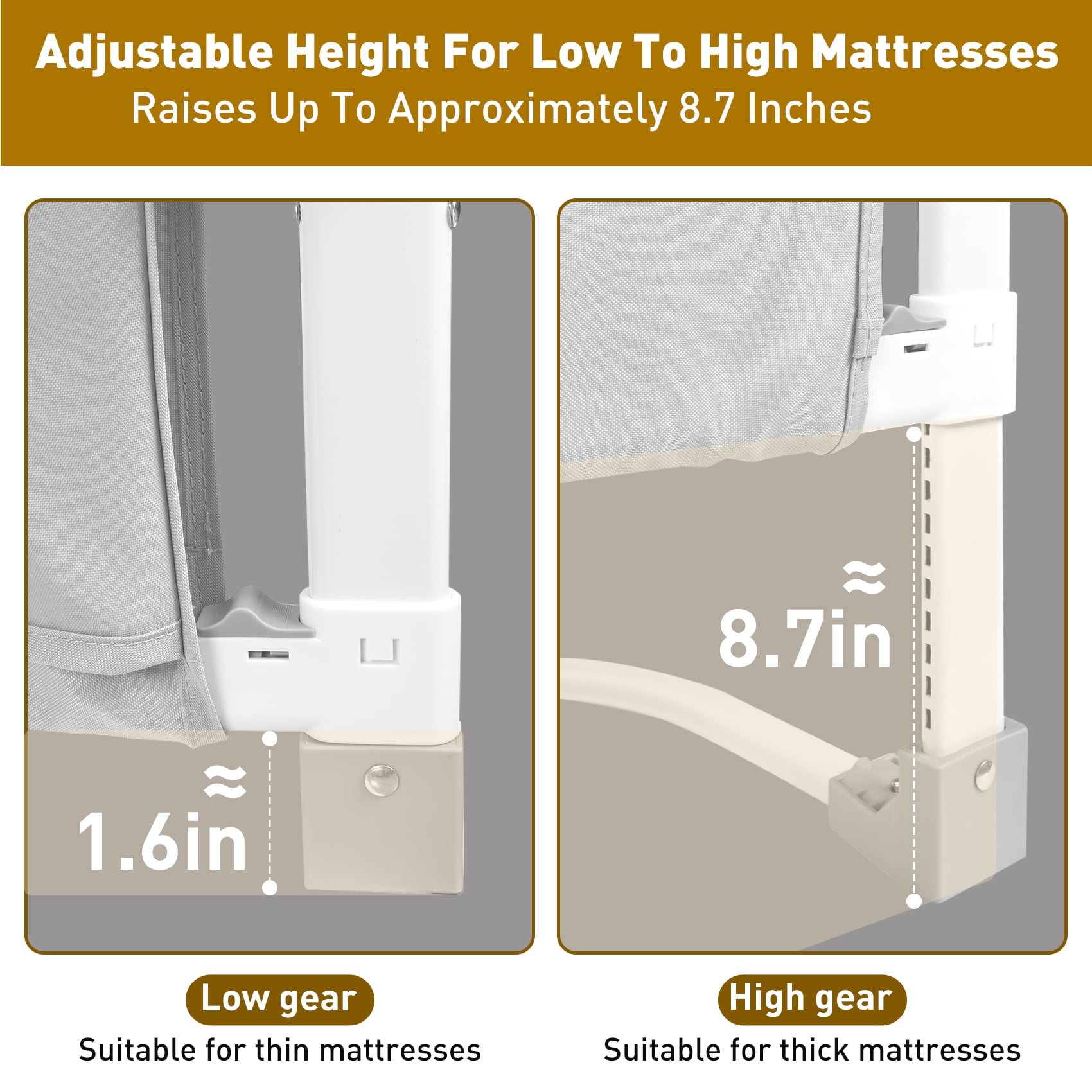 69in Baby Safety Rails Height Adjustable Bed Guardrail for Toddlers Single Piece