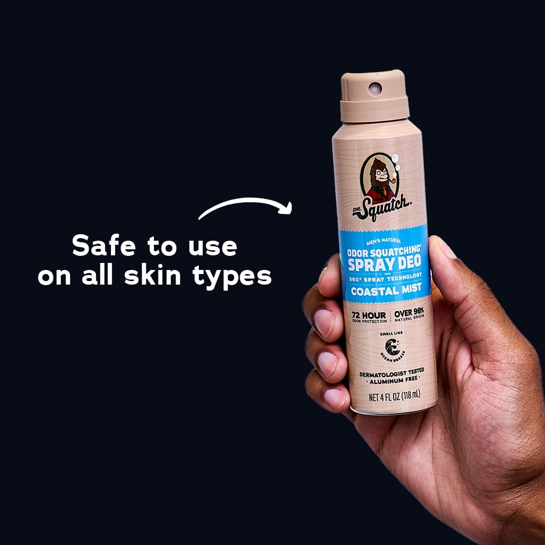 Dr. Squatch Mens Spray Deodorant, Natural Aluminum Free Deodorant for Men, Coastal Mist, 4 fl Oz