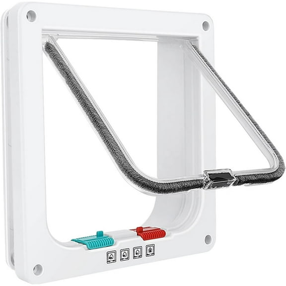 Cat Door Flap (Outer Size 7.5" x 7.8"), 4 Way Locking Medium Cat Door for Interior Exterior Doors, Weatherproof Pet Door for Cats Doggie Kitty and Kittens with Circumference < 15.75"